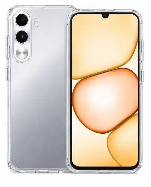 Sleek Silver Smartphone case with Dual Camera and Full Screen Display